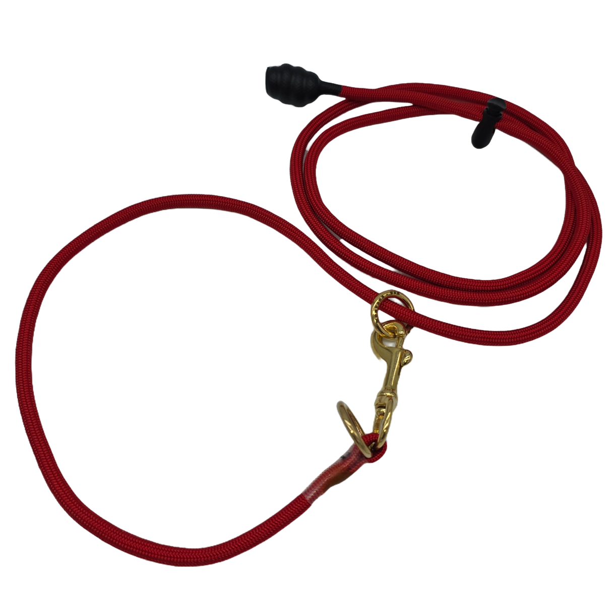 rader k9 Red dog slip training leash with a gold clasp on a white background