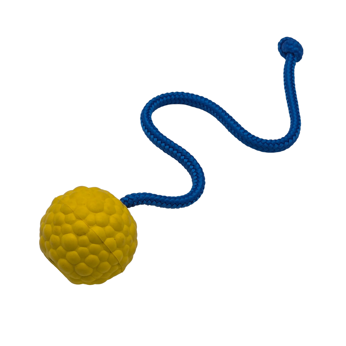 raddog ball on rope dog training bite tug toy yellow