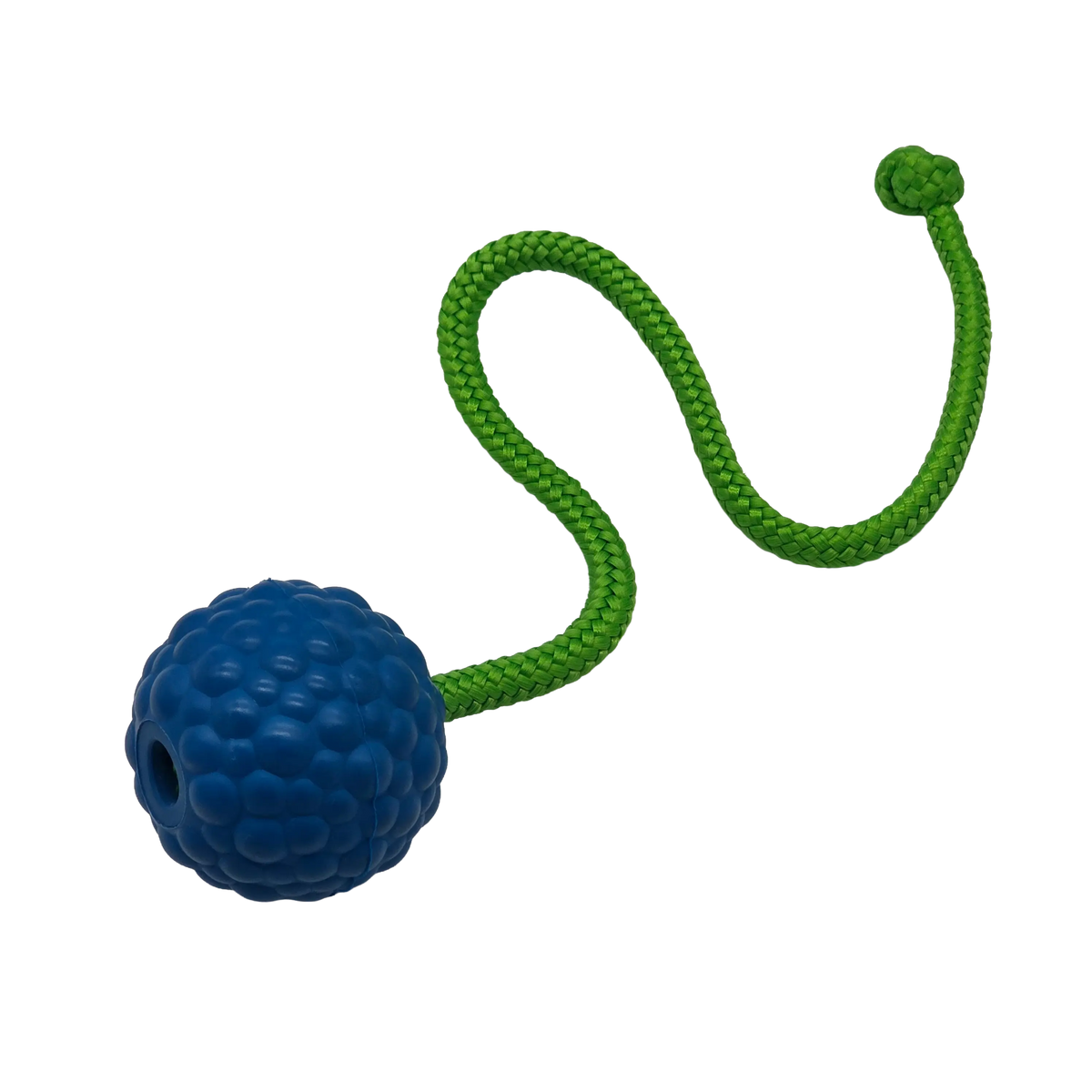raddog ball on rope dog training bite tug toy blue