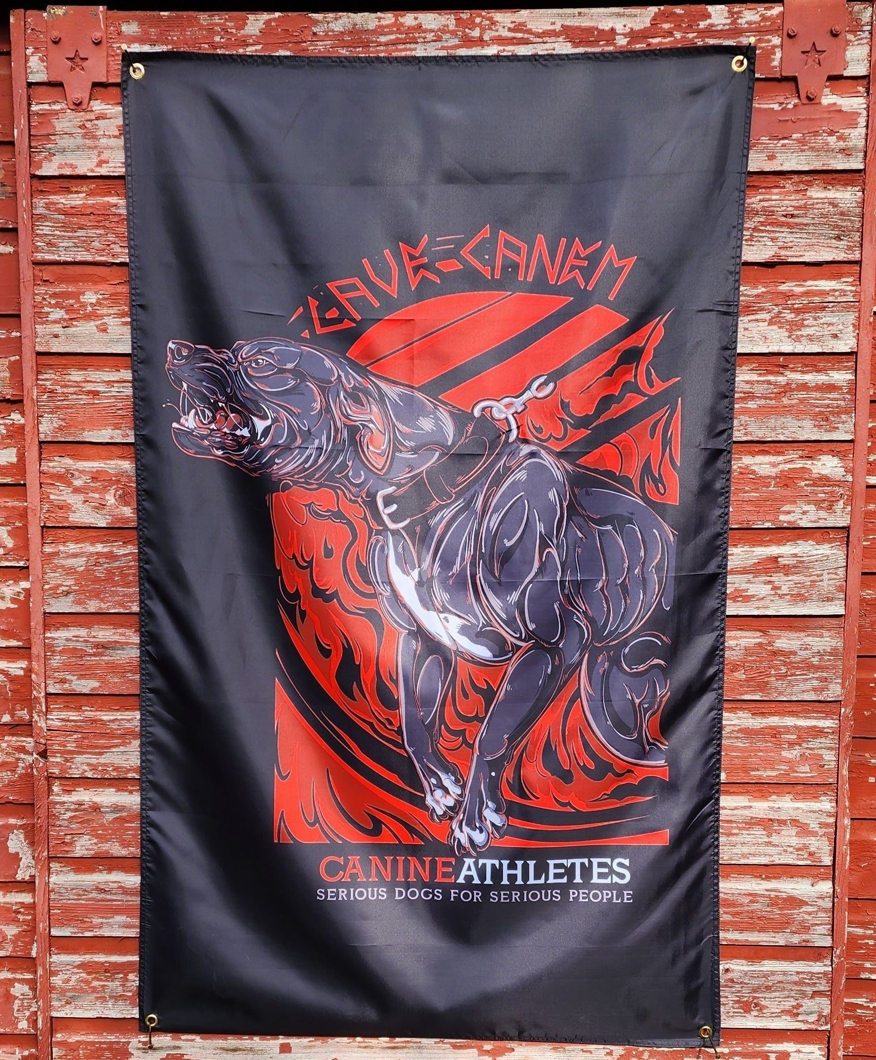 canine-athletes-cave-canem-pit-bull-dog-flag-banner