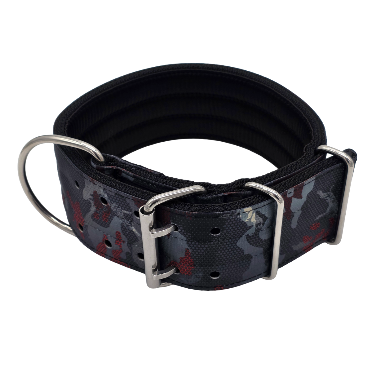 canine athletes elite max x2 comp 2.75 inch wide working dog collar black crimson camo above