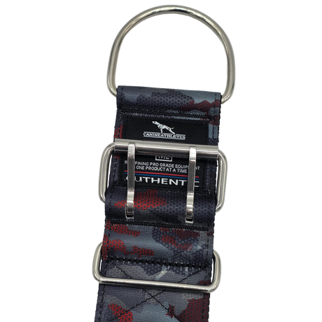 canine athletes elite max x2 comp 2.75 inch wide working dog collar black crimson camo double pin buckle