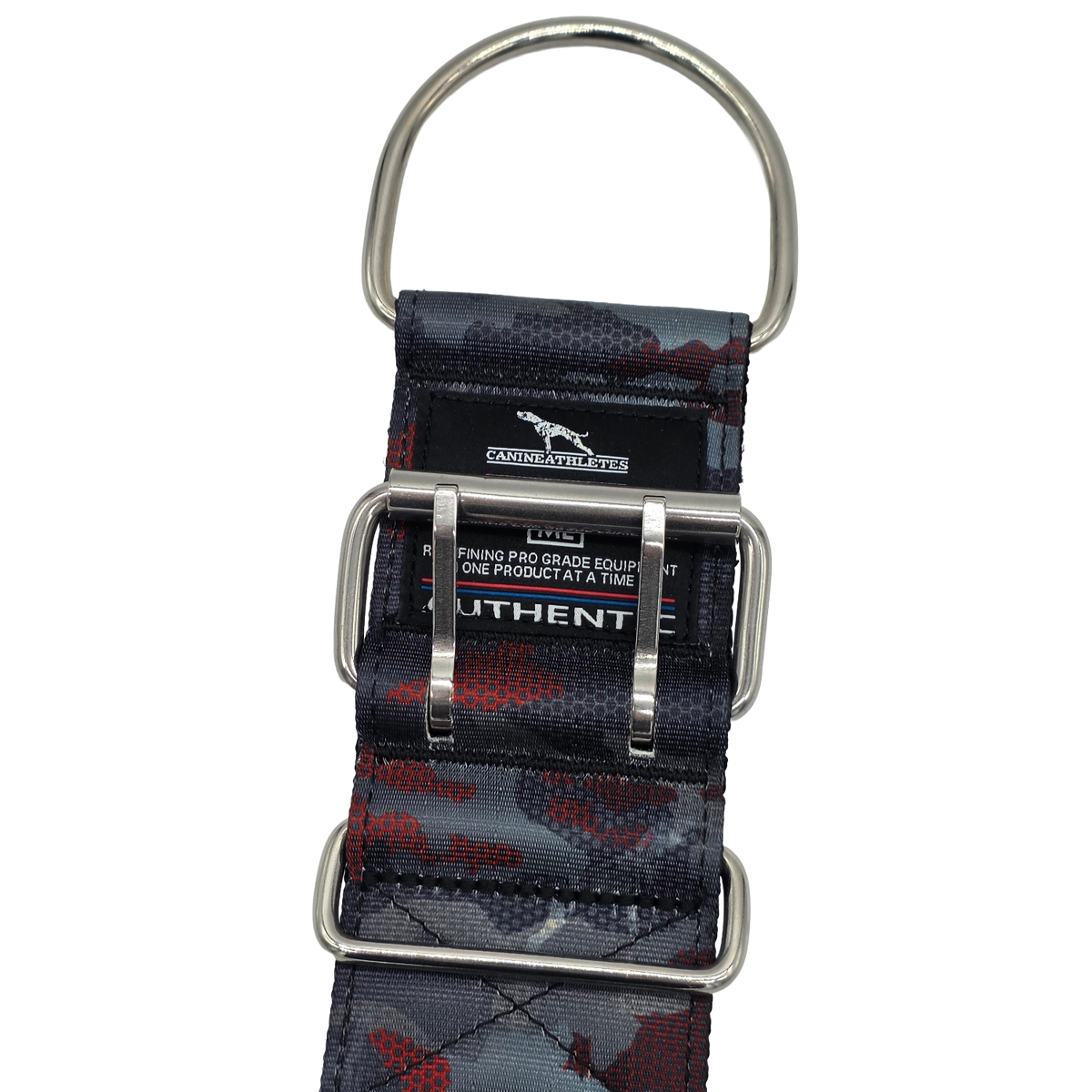 canine athletes elite max x2 comp 2.75 inch wide working dog collar black crimson camo double pin buckle