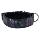 canine athletes 1.75" wide heavy duty  double pin padded working dog collar black crimson camo back view
