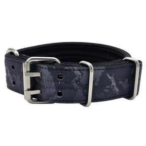 canine athletes 1.75" wide heavy duty  double pin padded working dog collar black camo