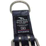 canine athletes 1.75" wide heavy duty  double pin padded working dog collar black crimson camo label closeup