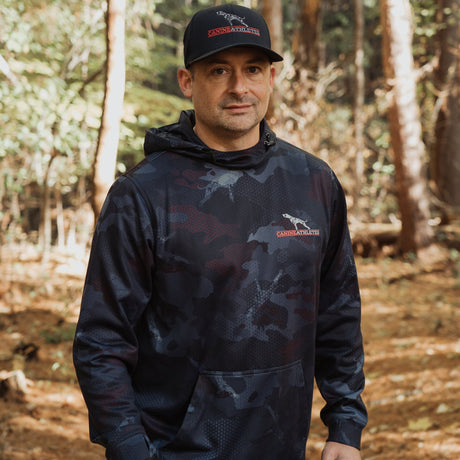 canine athletes black camo performance hoodie lifestyle
