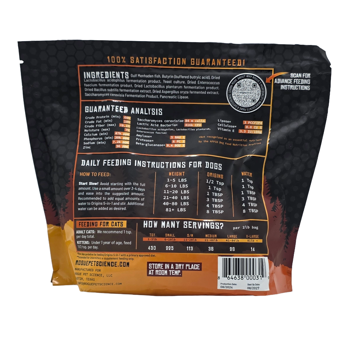 Rogue Pet Science Origins dog supplement fish powder 2lb back