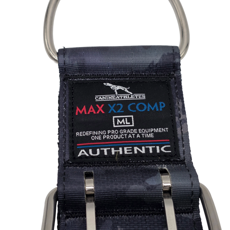 canine athletes elite max x2 comp 2.75 inch wide working dog collar size label