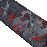 Close-up of a black crimson red camouflage canine athletes 2.75" wide working dog collar detail