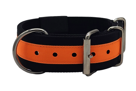 Canine Athletes 2" Pro-HD Heavy Duty Working Dog Collar Black Orange Back
