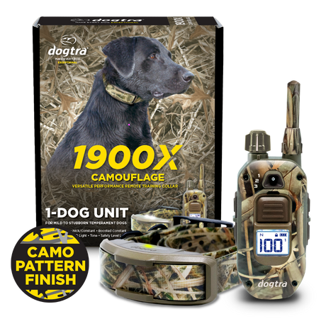 Dogtra 1900X Camouflage training device with packaging and accessories on a white background