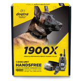 Dogtra 1900X remote training collar packaging with a dog on a yellow background