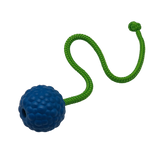 raddog ball on rope dog training bite tug toy blue