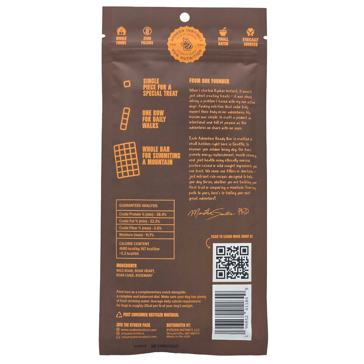 Ryoken Adventure Ready Protein Bar Boar Blend Back